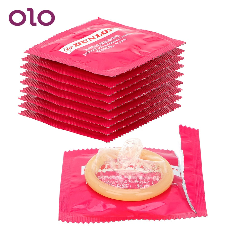 OLO 10 PiecesNatural Latex Lubricated Condoms Large Oil Contraception Penis Cock Sleeve Ultra Thin Sensation Sex Toys for Men - Pleasure Bar