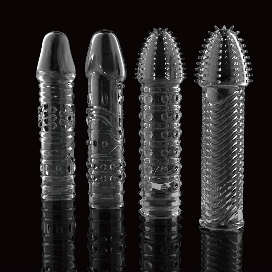 4pcs/set Reusable Condom Newest Crystal Cock Rings Adult Sex Products Sex Toys Penis Sleeves Penis Extension Enlargement For Men - Pleasure Bar