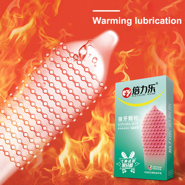 Beilile 10Pcs Fire & Ice Spike Condoms Large Dots Orgasm G-Spot Massage Penis Sleeve for Sex With Studs Funny Condoms For Men - Pleasure Bar