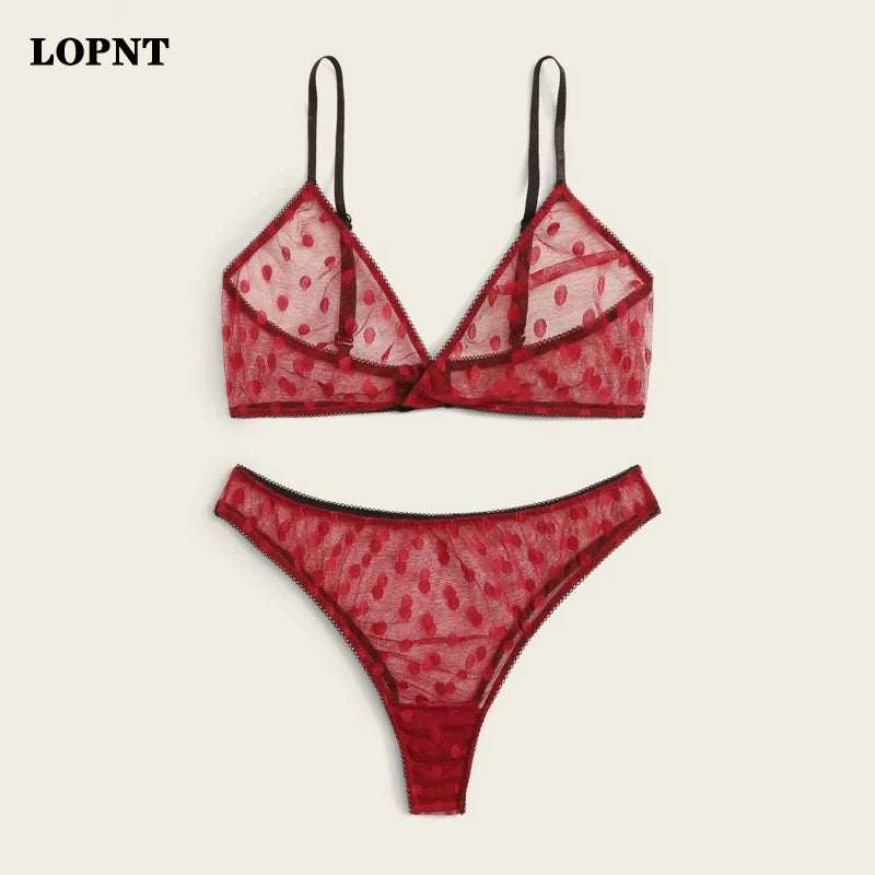 Sexy Mesh Lingerie set / Breathable red Wire (free bralette with sexy underpants)  - Pleasure Bar