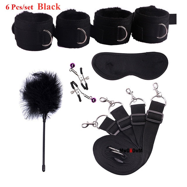 Sex Toys For Woman Men BDSM Bondage Set Under Bed Erotic Restraint Handcuffs & Ankle Cuffs & Eye Mask Adults Games for Couples - Pleasure Bar