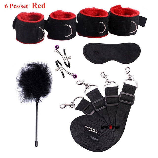 Sex Toys For Woman Men BDSM Bondage Set Under Bed Erotic Restraint Handcuffs & Ankle Cuffs & Eye Mask Adults Games for Couples - Pleasure Bar