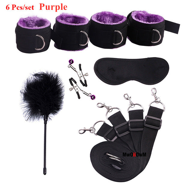 Sex Toys For Woman Men BDSM Bondage Set Under Bed Erotic Restraint Handcuffs & Ankle Cuffs & Eye Mask Adults Games for Couples - Pleasure Bar