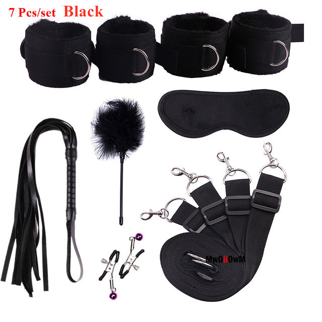 Sex Toys For Woman Men BDSM Bondage Set Under Bed Erotic Restraint Handcuffs & Ankle Cuffs & Eye Mask Adults Games for Couples - Pleasure Bar