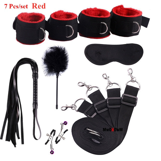 Sex Toys For Woman Men BDSM Bondage Set Under Bed Erotic Restraint Handcuffs & Ankle Cuffs & Eye Mask Adults Games for Couples - Pleasure Bar