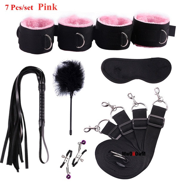 Sex Toys For Woman Men BDSM Bondage Set Under Bed Erotic Restraint Handcuffs & Ankle Cuffs & Eye Mask Adults Games for Couples - Pleasure Bar