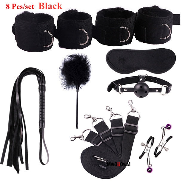 Sex Toys For Woman Men BDSM Bondage Set Under Bed Erotic Restraint Handcuffs & Ankle Cuffs & Eye Mask Adults Games for Couples - Pleasure Bar