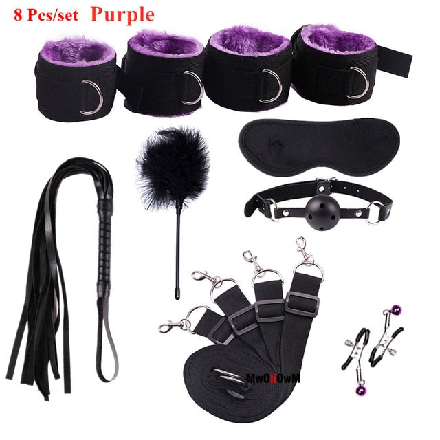 Sex Toys For Woman Men BDSM Bondage Set Under Bed Erotic Restraint Handcuffs & Ankle Cuffs & Eye Mask Adults Games for Couples - Pleasure Bar