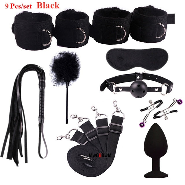 Sex Toys For Woman Men BDSM Bondage Set Under Bed Erotic Restraint Handcuffs & Ankle Cuffs & Eye Mask Adults Games for Couples - Pleasure Bar