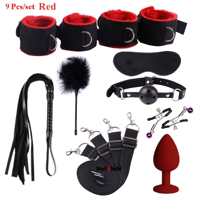 Sex Toys For Woman Men BDSM Bondage Set Under Bed Erotic Restraint Handcuffs & Ankle Cuffs & Eye Mask Adults Games for Couples - Pleasure Bar