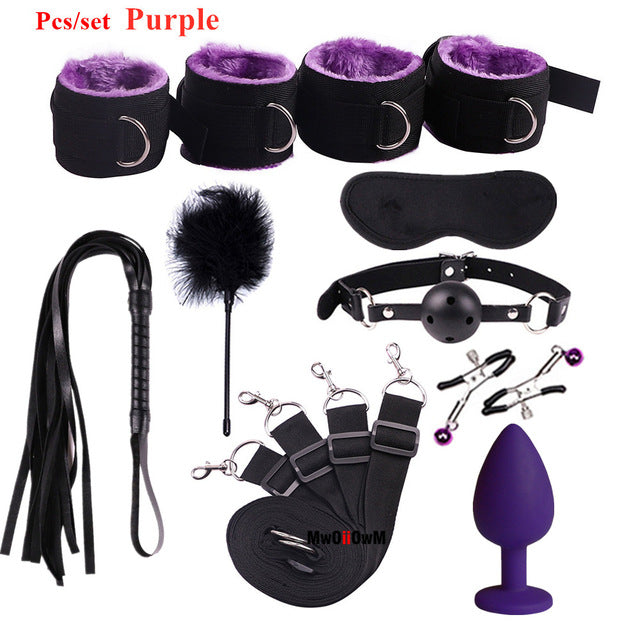 Sex Toys For Woman Men BDSM Bondage Set Under Bed Erotic Restraint Handcuffs & Ankle Cuffs & Eye Mask Adults Games for Couples - Pleasure Bar