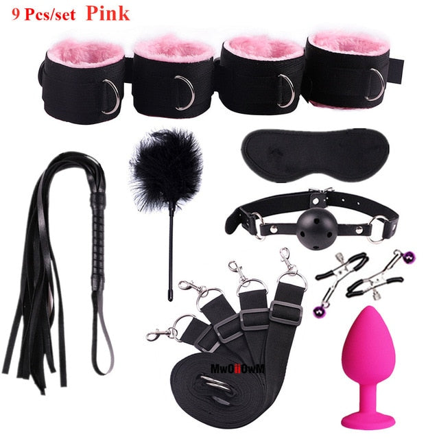 Sex Toys For Woman Men BDSM Bondage Set Under Bed Erotic Restraint Handcuffs & Ankle Cuffs & Eye Mask Adults Games for Couples - Pleasure Bar