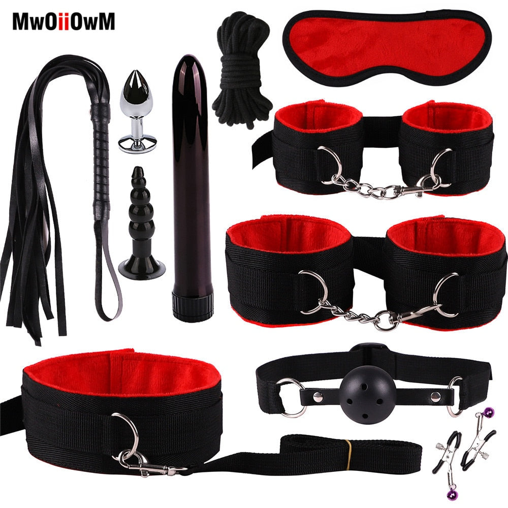 MwOiiOwM Exotic Accessories Nylon Sex Bondage Set Sexy Lingerie Handcuffs Whip Rope Anal Vibrator Adult Sex Toy for Couples - Pleasure Bar