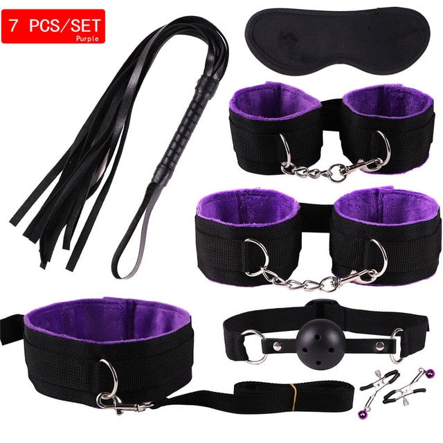 MwOiiOwM Exotic Accessories Nylon Sex Bondage Set Sexy Lingerie Handcuffs Whip Rope Anal Vibrator Adult Sex Toy for Couples - Pleasure Bar