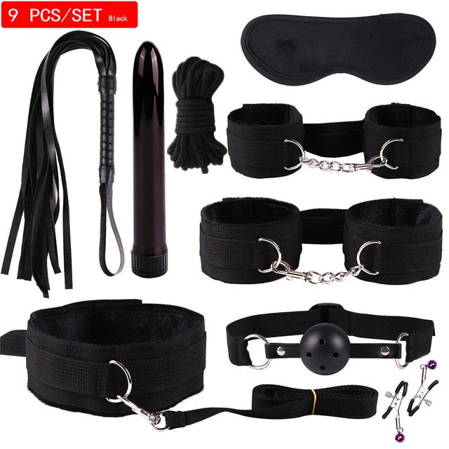 MwOiiOwM Exotic Accessories Nylon Sex Bondage Set Sexy Lingerie Handcuffs Whip Rope Anal Vibrator Adult Sex Toy for Couples - Pleasure Bar