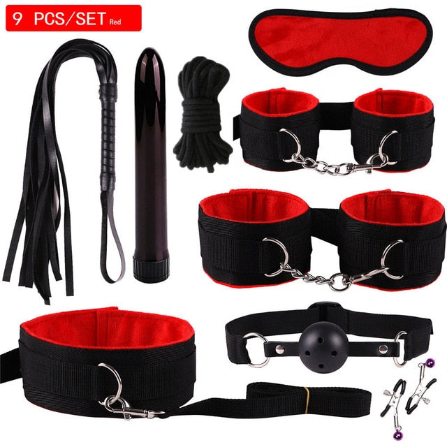 MwOiiOwM Exotic Accessories Nylon Sex Bondage Set Sexy Lingerie Handcuffs Whip Rope Anal Vibrator Adult Sex Toy for Couples - Pleasure Bar