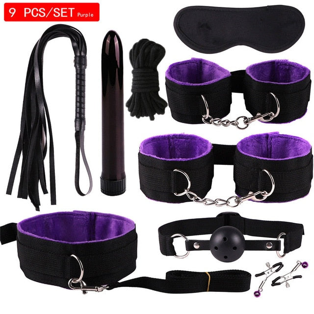 MwOiiOwM Exotic Accessories Nylon Sex Bondage Set Sexy Lingerie Handcuffs Whip Rope Anal Vibrator Adult Sex Toy for Couples - Pleasure Bar