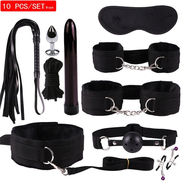 MwOiiOwM Exotic Accessories Nylon Sex Bondage Set Sexy Lingerie Handcuffs Whip Rope Anal Vibrator Adult Sex Toy for Couples - Pleasure Bar