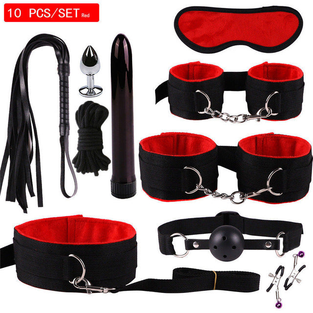 MwOiiOwM Exotic Accessories Nylon Sex Bondage Set Sexy Lingerie Handcuffs Whip Rope Anal Vibrator Adult Sex Toy for Couples - Pleasure Bar