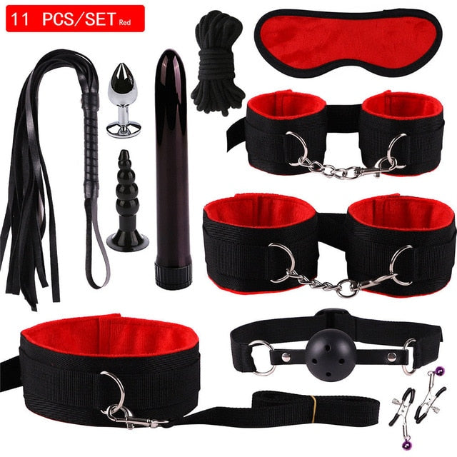 MwOiiOwM Exotic Accessories Nylon Sex Bondage Set Sexy Lingerie Handcuffs Whip Rope Anal Vibrator Adult Sex Toy for Couples - Pleasure Bar