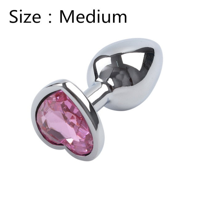 Heart shaped metal anal plug Sex Toys Stainless Smooth Steel Butt Plug Tail Crystal Jewelry Trainer For Women/Man Anal Dildo - Pleasure Bar