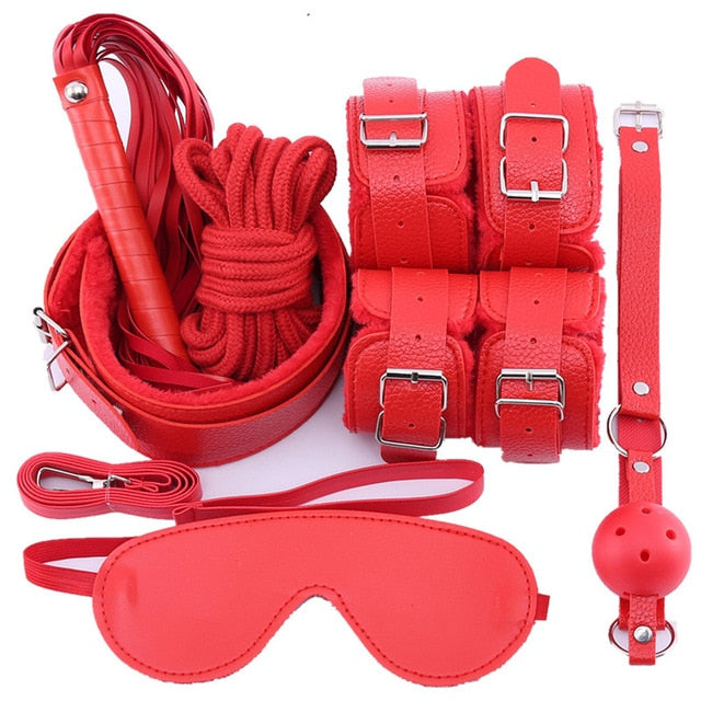 10 Pcs/set Sex Products Erotic Toys for Adults BDSM Sex Bondage Set Handcuffs Nipple Clamps Gag Whip Rope Sex Toys For Couples - Pleasure Bar