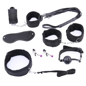 10 Pcs/set Sex Products Erotic Toys for Adults BDSM Sex Bondage Set Handcuffs Nipple Clamps Gag Whip Rope Sex Toys For Couples - Pleasure Bar