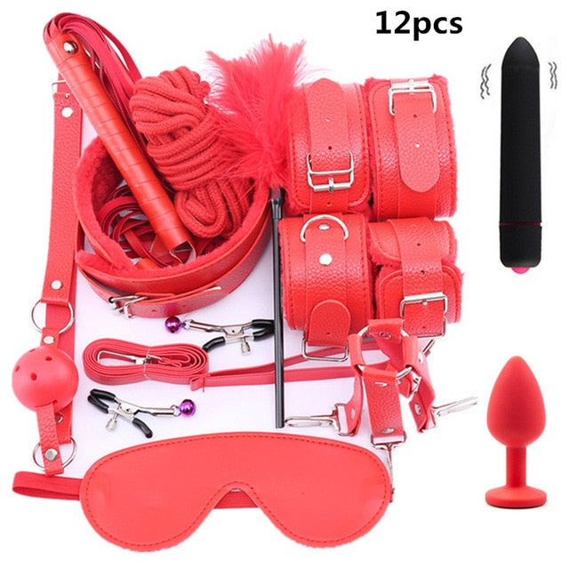 Erotic Sex Toys For Adult Game Leather Erotic BDSM Sex Kits Bondage Handcuffs Sex Game Whip Gag Nipple Clamps  SM Bdsm Toys - Pleasure Bar