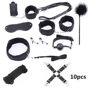 Erotic Sex Toys For Adult Game Leather Erotic BDSM Sex Kits Bondage Handcuffs Sex Game Whip Gag Nipple Clamps  SM Bdsm Toys - Pleasure Bar