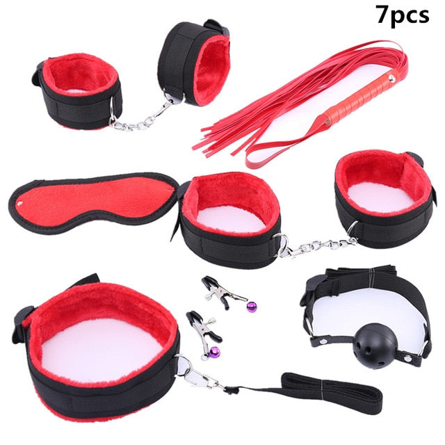 Erotic Sex Toys For Adult Game Leather Erotic BDSM Sex Kits Bondage Handcuffs Sex Game Whip Gag Nipple Clamps  SM Bdsm Toys - Pleasure Bar