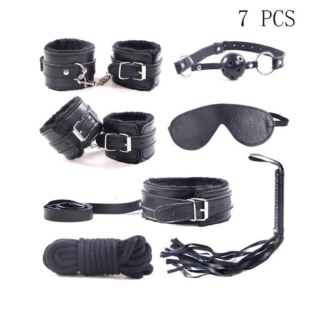 10 Pcs/set Sex Product Erotic Toys Adults Bdsm Bondage Set Tail Anal Plug Handcuffs Nipple Clamps Gag Whip Rope Toys For Couples - Pleasure Bar