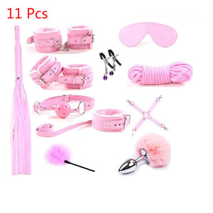 10 Pcs/set Sex Product Erotic Toys Adults Bdsm Bondage Set Tail Anal Plug Handcuffs Nipple Clamps Gag Whip Rope Toys For Couples - Pleasure Bar