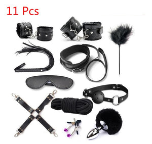 10 Pcs/set Sex Product Erotic Toys Adults Bdsm Bondage Set Tail Anal Plug Handcuffs Nipple Clamps Gag Whip Rope Toys For Couples - Pleasure Bar