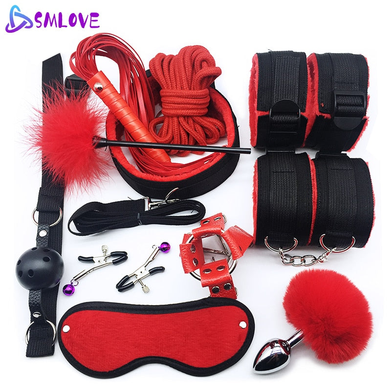 SMLOVE Sex Handcuffs Collar Whip Gag Nipple Clamps BDSM Bondage Rope Erotic Adult Sex Toys For Woman Couples Anal Butt Plug Tail - Pleasure Bar